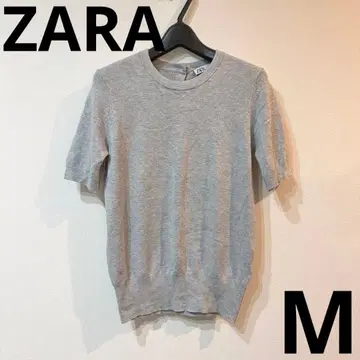 컨디션 최상 자라 ZARA 반팔 썸머 니트 M 그레이 백 버튼 완판템