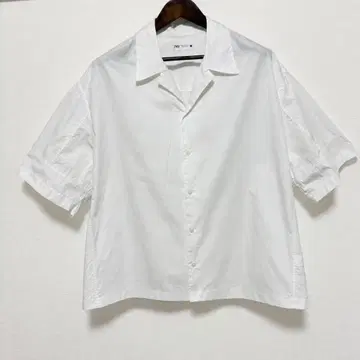 ZARA 남성용 반팔 셔츠 화이트 오픈 카라 셔츠 XL