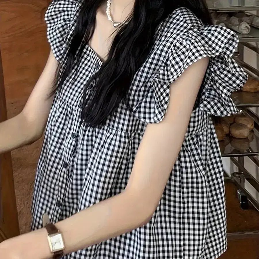 쉬인 체크 블라우스 셔츠 나시
