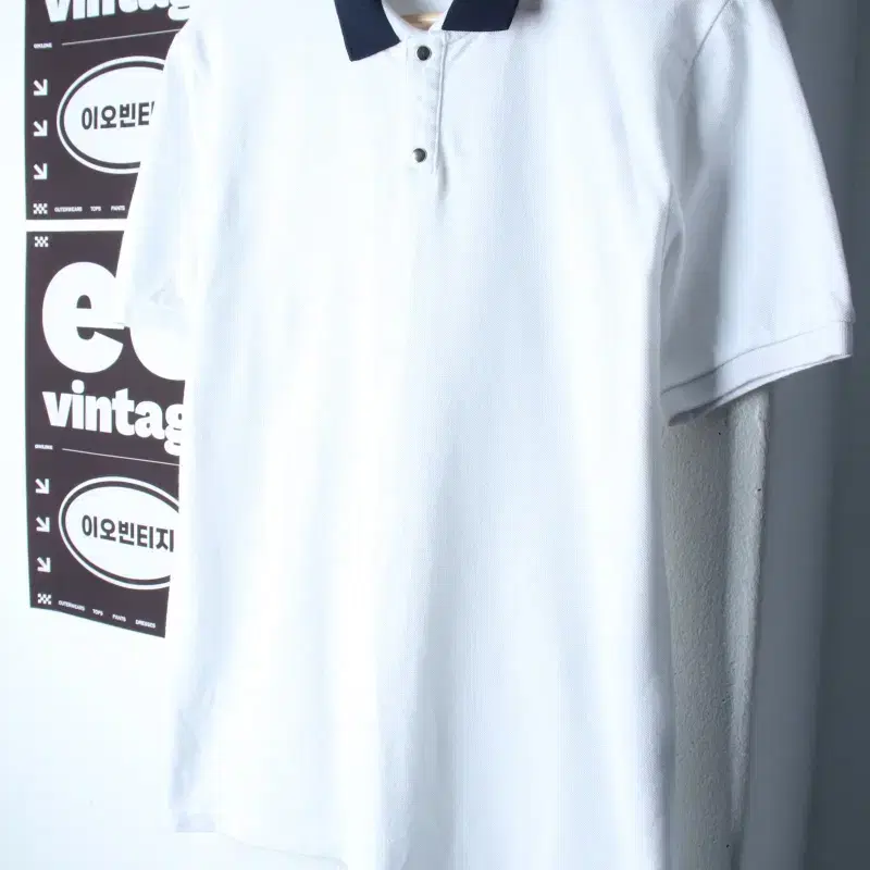 (L-XL) 플랙 반팔 카라 티셔츠 카라배색 화이트 놈코어-H34654
