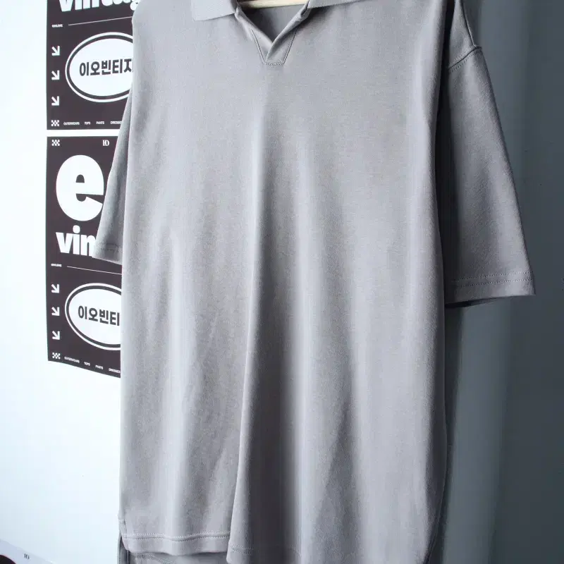 (M-XL) 자바나스 반팔 카라 티셔츠 오버사이즈 그레이-H34655