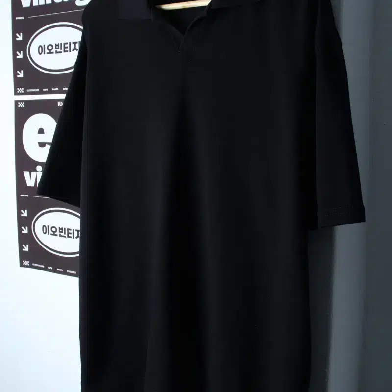 (M-XL) 자바나스 반팔 카라 티셔츠 오버핏 브이넥 무지-H34659
