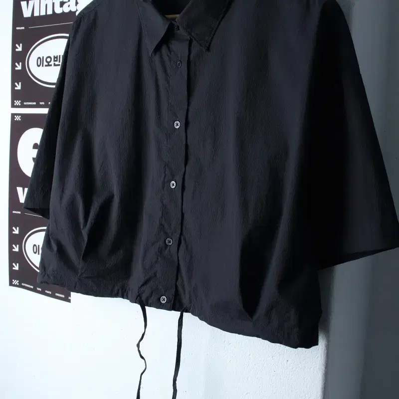 W(XL) 탑텐 반팔 카라 티셔츠 셔츠 남방 나일론 크롭 블랙-H3467