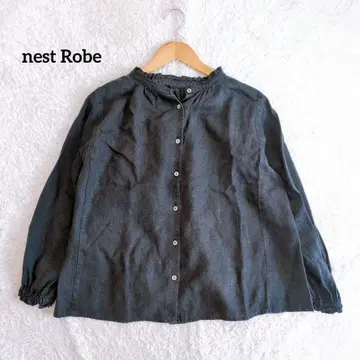 nestRobe 네스트로브 2way 린넨 스탠드 프릴 블라우스 블랙