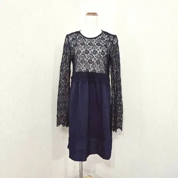 ZARA 레이스 원피스 ( M ) 네이비 플라워 레이스 긴팔