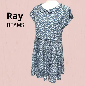 Ray BEAMS 레이빔즈 원피스 꽃무늬 플리츠 반팔 여성용