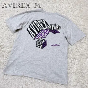 AVIREX 티셔츠 그레이 M 사이즈 큐브 로고 프린트 티셔츠 레어템