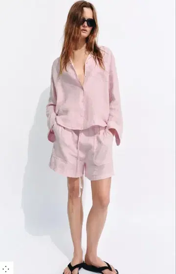 ZARA 린넨 100% 긴팔 셔츠 핑크 미사용 새상품
