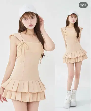 다리치 후드 맨투맨 플리츠 미니 원피스