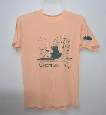 구제 Cincinnati 프린트 T셔츠 옅은 오렌지 M