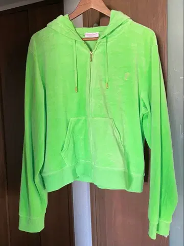 하자품! Juicy Couture 선명한 라임 그린 벨로아 후드티