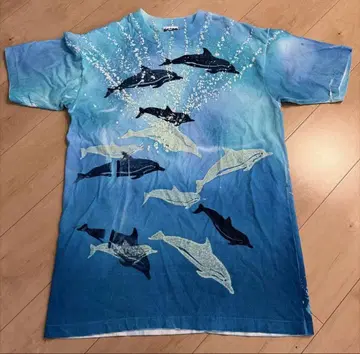 80s 싱글 스티치 DEEP SEA T's 돌고래 패턴 올 패턴 티셔츠