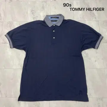 90s 타미힐피거 피케 셔츠 반팔 자수 로고 스트라이프 캐주얼