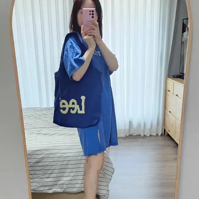 lee 포켓터블 나일론 호보 에코백 네이비