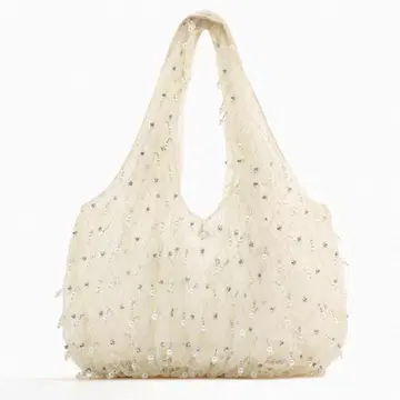 ZARA 모조 진주 오간자 버킷 백 비즈 백