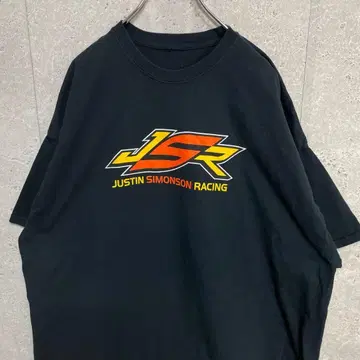 JSR 레이싱 기업 로고 양면 프린트 블랙 T셔츠 2XL 정도