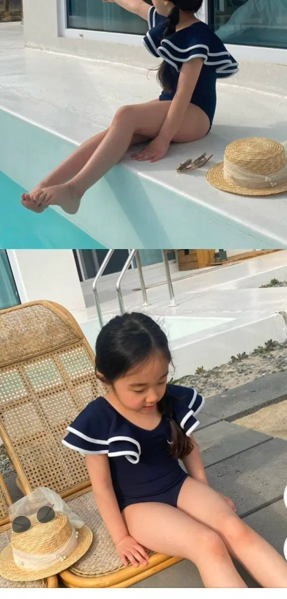 로그101 아동 수영복 네이비 프릴 M
