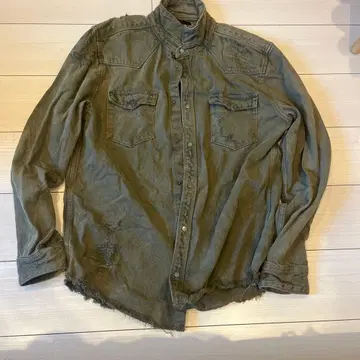 ZARA 데미지 가공 긴팔 셔츠 카키 XL