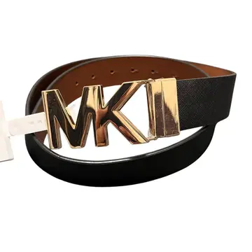 Michael Kors MK 로고 버클 올 패턴 가죽 리버서블 벨트 블랙