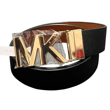 Michael Kors MK 로고 버클 올 패턴 가죽 리버서블 벨트 금