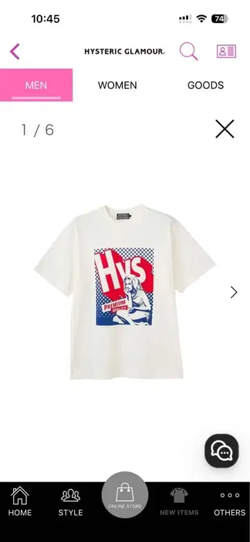 HYSTERIC GLAMOUR HYS 티셔츠 화이트