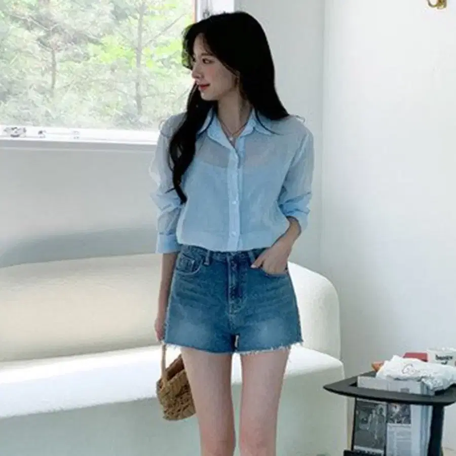 컷팅 데님 숏 팬츠