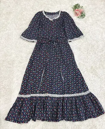 빈티지 컨트리 모리걸 레이스 원피스 꽃무늬 내추럴 걸리시 롱