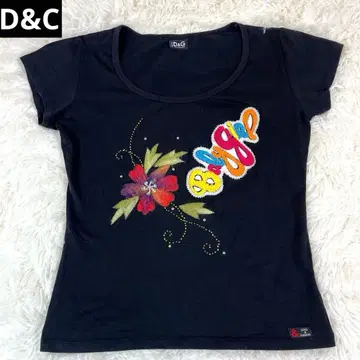 D&G 돌체앤가바나 티셔츠 입체 펠트 꽃무늬 레어 Y2K 블랙