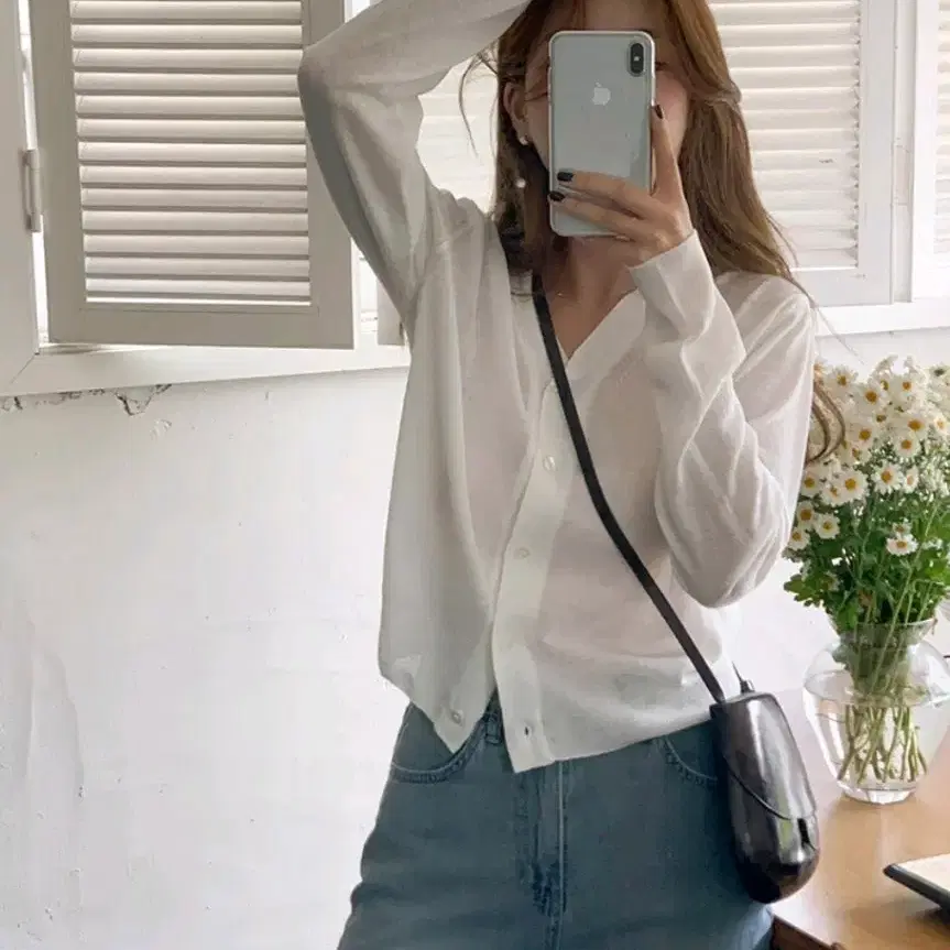 새상품 가내스라 린넨 새먼 가디건 아이보리