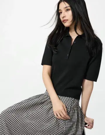 유니클로 폴로 스웨터 반팔 블랙 XXL