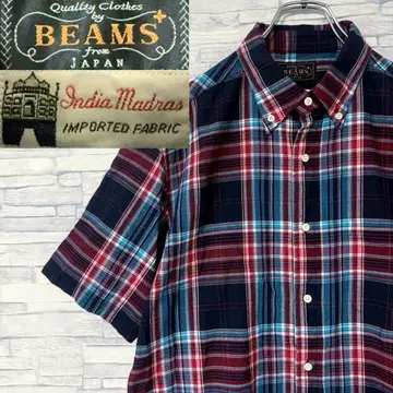 [새상품급] BEAMS PLUS 반팔 BD 셔츠 인디언 마드라스 체크 L