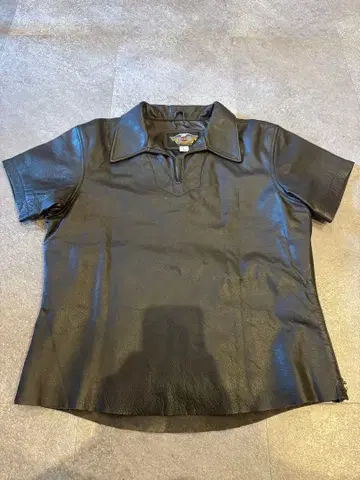 새상품급 Harley-Davidson 가죽 셔츠 반팔 블랙 L 빈티지