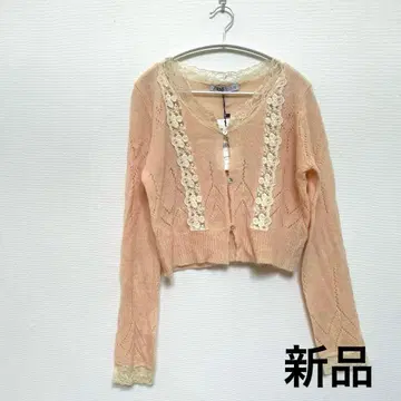 새상품 ZARA 레이스 트리밍 니트 가디건 울 알파카 핑크 L 사이즈