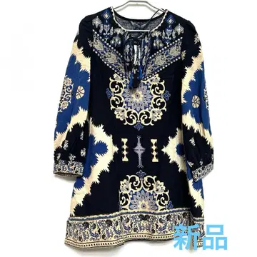 새상품 ZARA 튜닉 긴팔 블루 에스닉 패턴 XS 사이즈