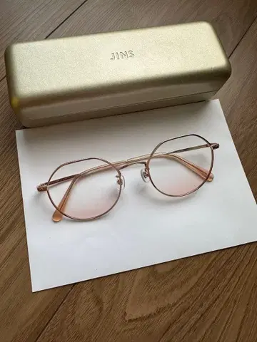 JINS 티크 렌즈 안경 골드 도수 없음 새상품급
