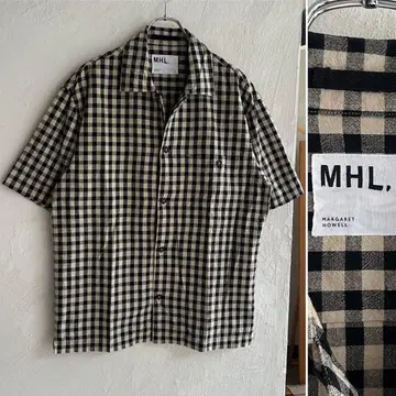새상품급 MHL. 깅엄 체크 오픈 카라 셔츠 마가렛호웰