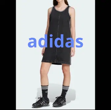 새상품급 adidas 데님 슬리브리스 미니 원피스 블랙 S 스커트