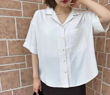 hunch 빈티지 크로스 오픈 카라 셔츠 반팔 라이트 베이지