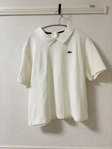 LACOSTE 반팔 피케 셔츠 둥근 카라 화이트 코튼 원 포인트