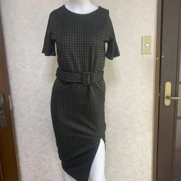 ZARA 깅엄 체크 롱 원피스 벨트 포함
