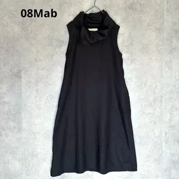 08Mab 린넨 100% 롱 원피스 블랙 드레이프 넥 린넨 M-L