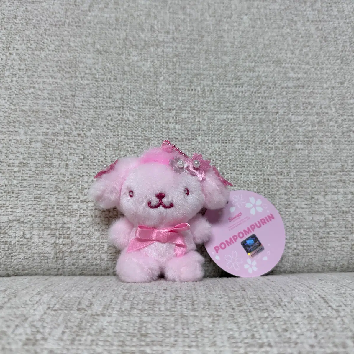 정품 산리오 폼폼푸린 핑크톤 키링 인형 8cm