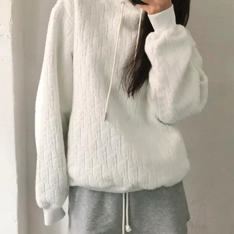 DIOR 디올 화이트 오블리크 테리 코튼 후드티