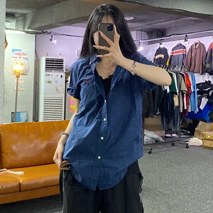 랄프로렌 레드 포니 네이비 반팔 셔츠 B5383