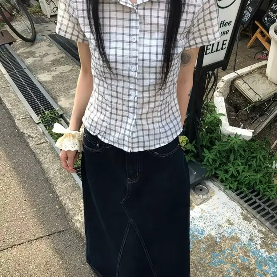 체크 반팔 셔츠