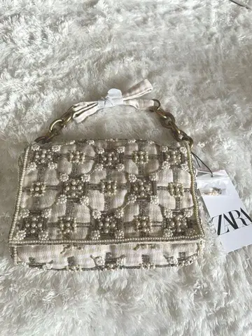 [ 미사용 새상품 ] ZARA 비즈 장식 숄더백 체크 무늬 클러치백