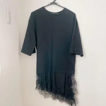 ZARA 레이스 콤비 T셔츠 블랙 M
