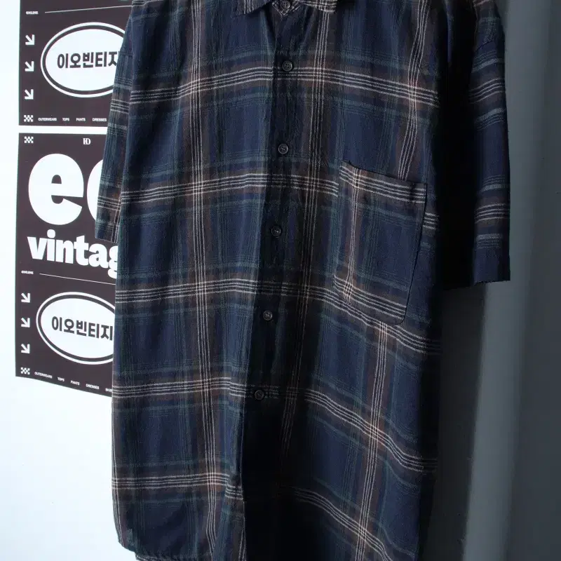 (L-XL) 파르티멘토 반팔 카라 티셔츠 셔츠 남방 체크-H34821