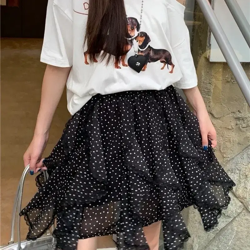 (새상품) 도트 쉬폰 프릴 스커트