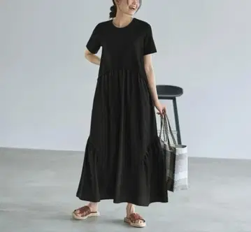 스타일 델리 티셔츠 절개 라운드 개더 원피스 블랙 02